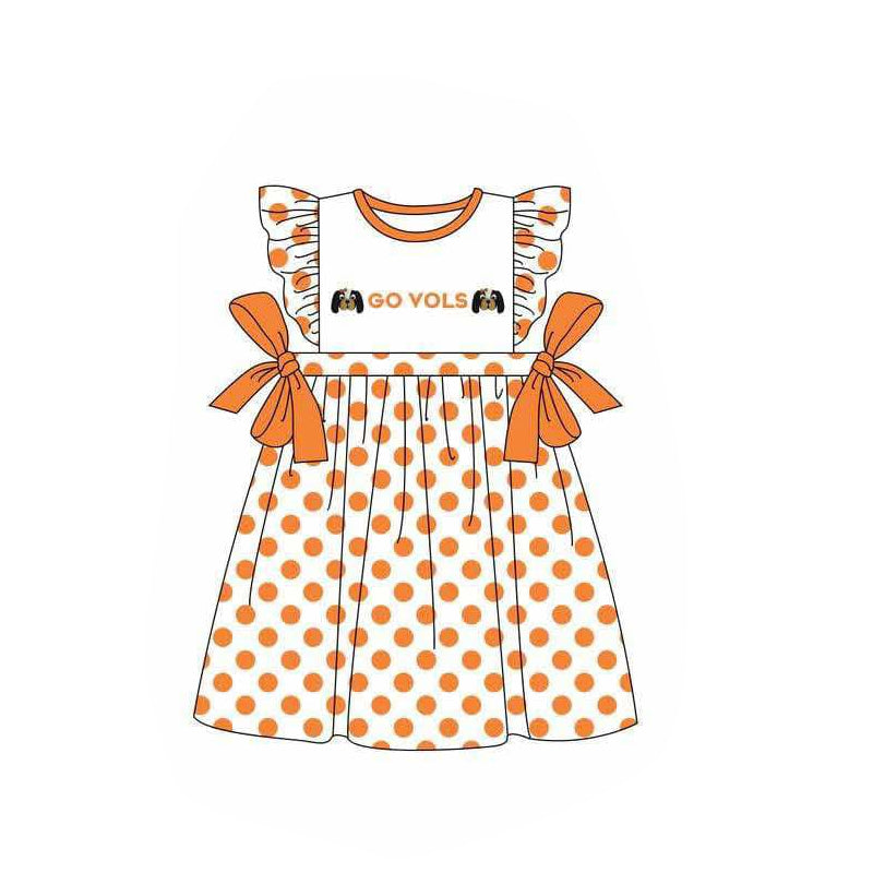 (Custom Design Preorder MOQ 5) Team's GO VOLS Dots Print Girls Summer Knee Length Dress