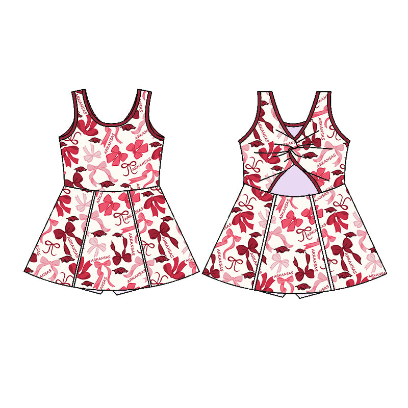 (Custom Design Preorder MOQ 5 Each Color) Team's ARKANSAS Bows Print Girls Summer Clothes Sisters Matching Wear