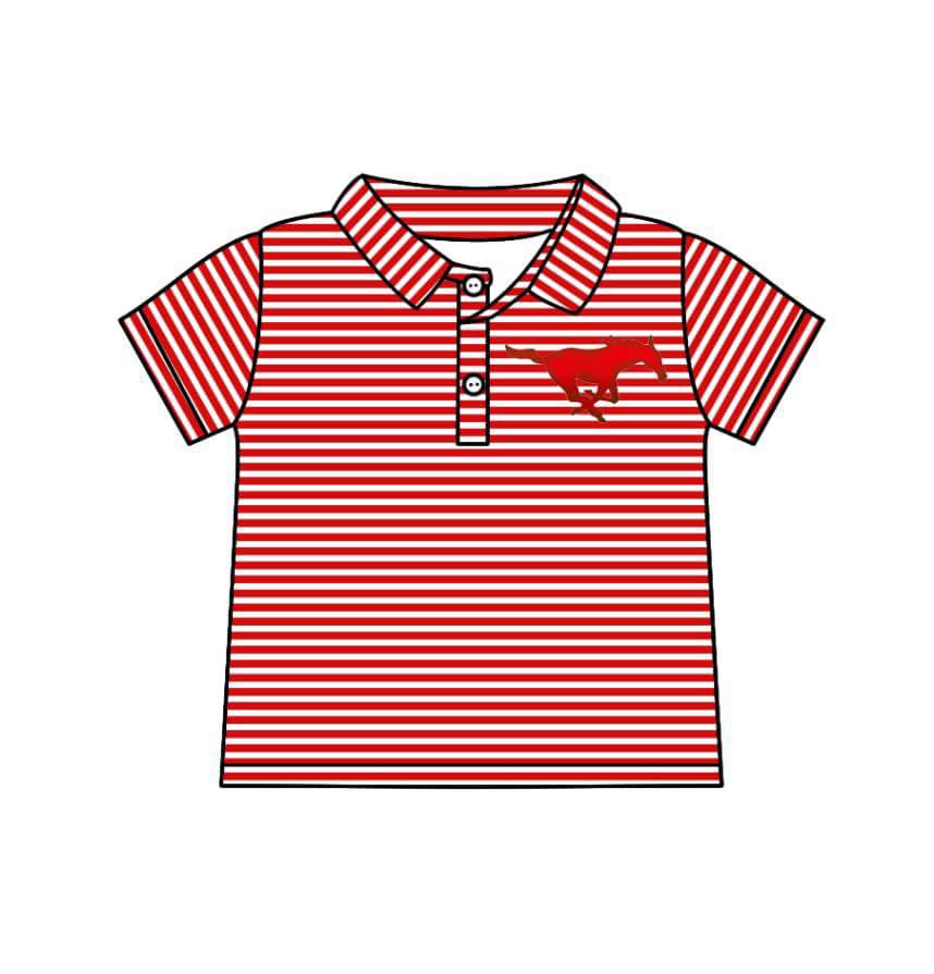 (Custom Design Preorder MOQ 5 ) Team's Horse Red Stripes Print Boys Polo Tee Shirts Top