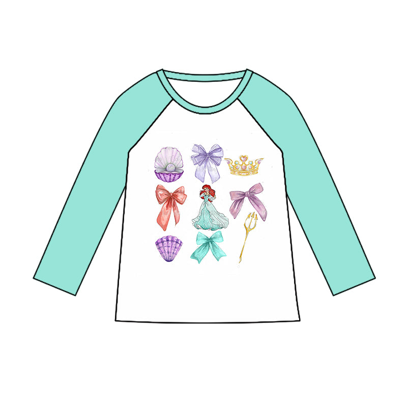 (Custom Design Preorder MOQ 5) Cartoon Princess Green Print Girls Tee Shirts Top