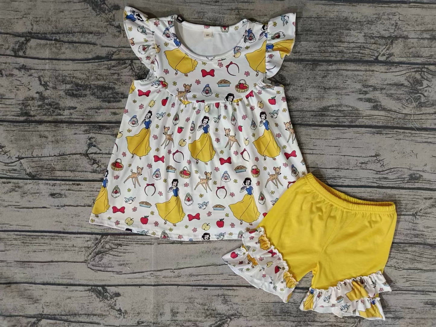 (Custom Design Preorder MOQ 5) Cartoon Princess Print Girls Summer Clothes Set