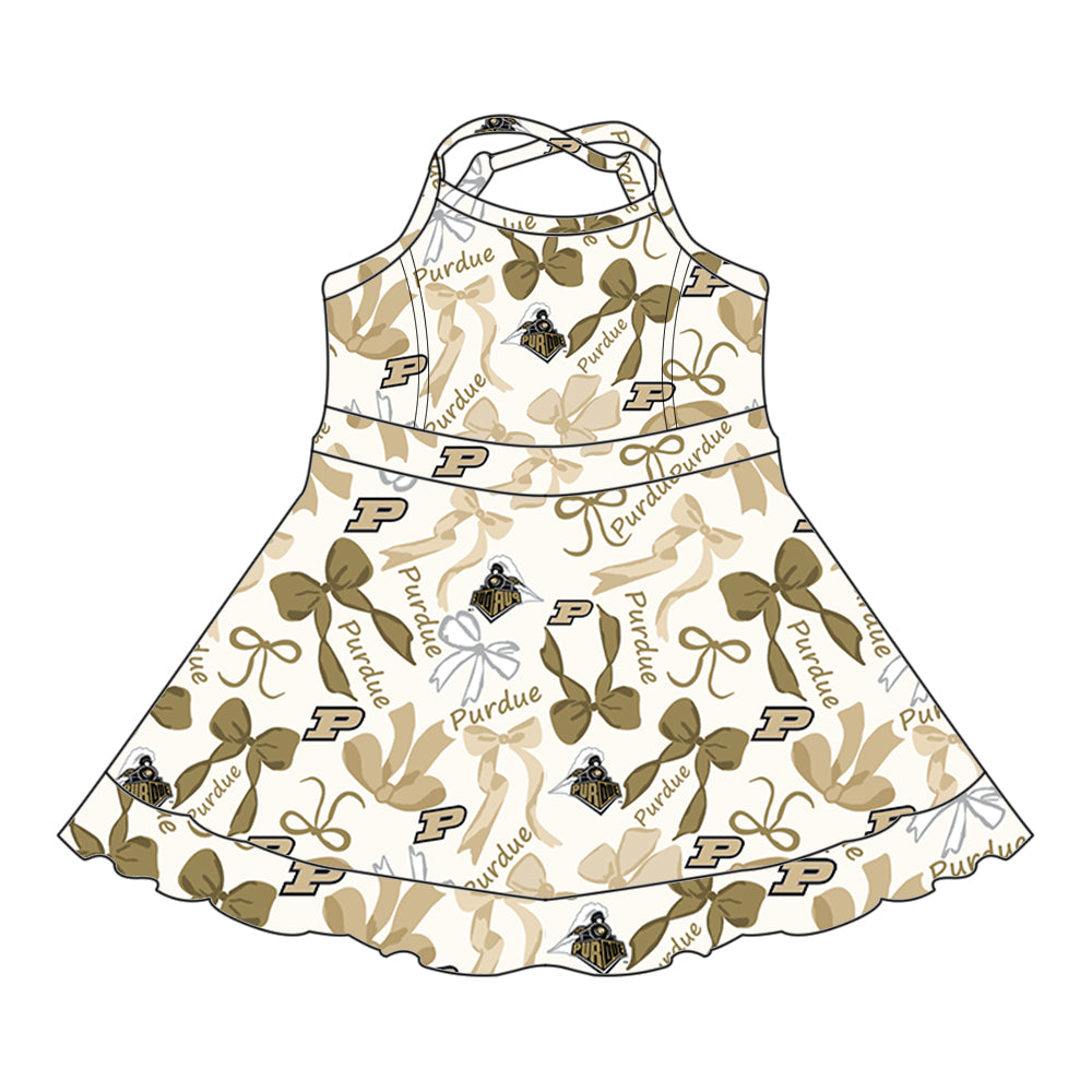 (Custom Design Preorder MOQ 5 Each Color) Team's PURDUE Bows Print Girls Summer Clothes Sisters Matching Wear