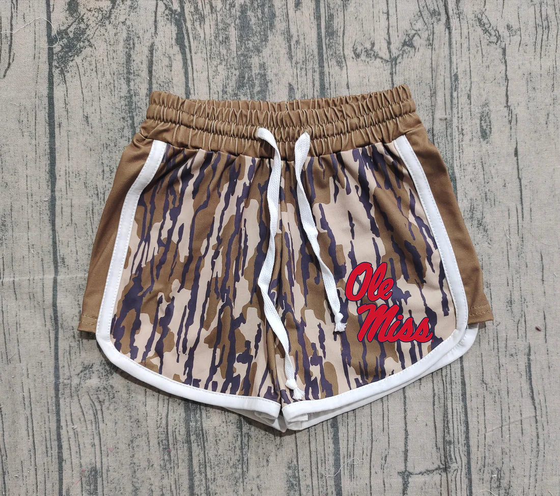 (Custom Design Preorder MOQ 5 Each Item) Team's Ole Miss Camo Print Summer Bottom Shorts Mom and Me Matching Clothes