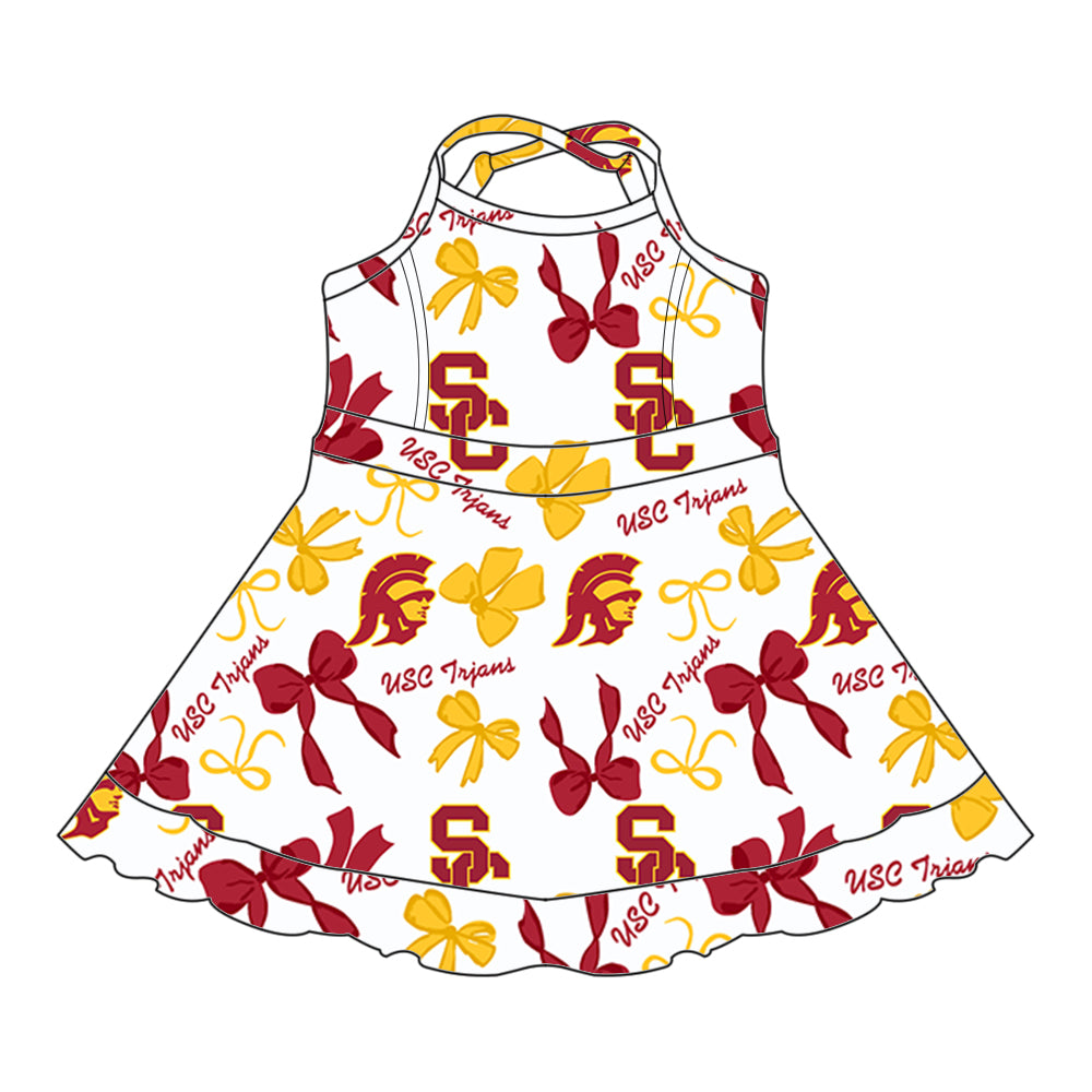 (Custom Design Preorder MOQ 5 Each Color) Team's USC Trjans Bows Print Girls Summer Clothes Sisters Matching Wear