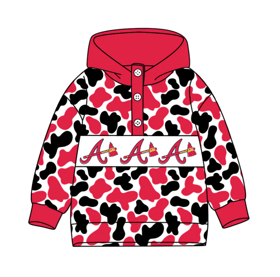 (Custom Design Preorder MOQ 5) Team's Atlanta Braves Camo Print Kids Long Sleeve Buttons Hoodie Top