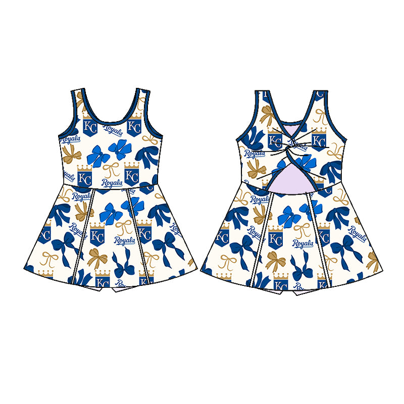 (Custom Design Preorder MOQ 5 Each Color) Team's ROYALS Bows Print Girls Summer Clothes Sisters Matching Wear