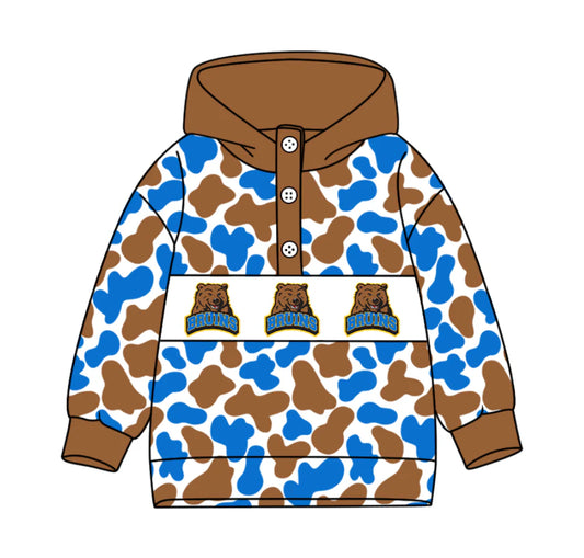 (Custom Design Preorder MOQ 5) Team's UCLA Bruins Camo Print Kids Long Sleeve Buttons Hoodie Top