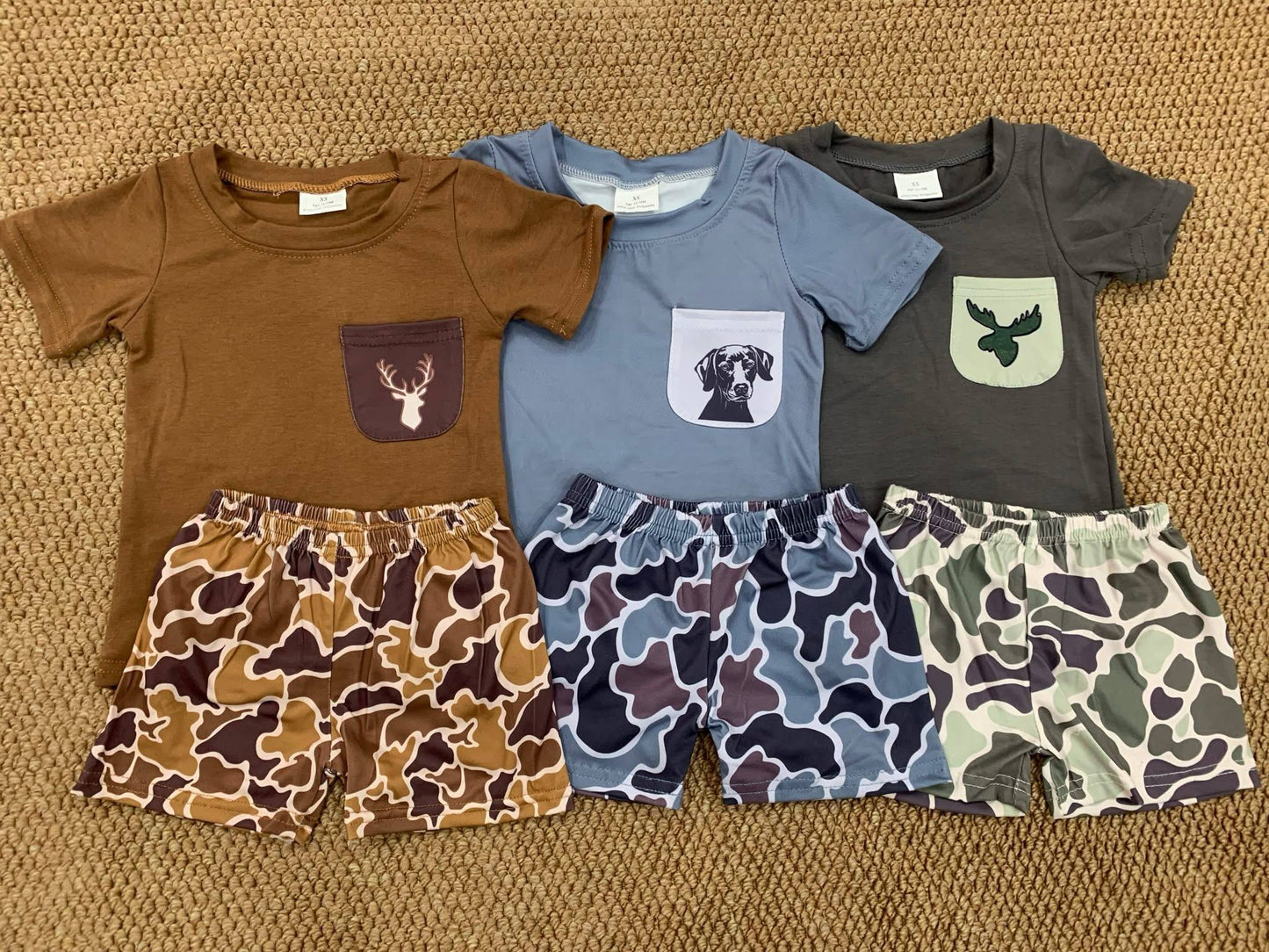 3 Colors Pocket Top Camo Shorts Boys Summer Clothes Set Brothers Wear