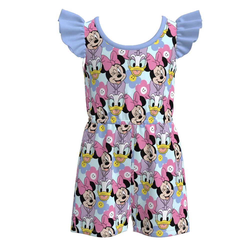 (Custom Design Preorder MOQ 5) Cartoon Mouse Print Girls Summer Jumpsuits