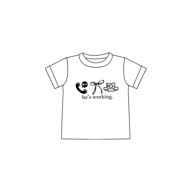 (Custom Design Preorder MOQ 5 )NO.20 he's working bow Print Girls Summer Tee Shirts Top