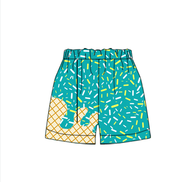 (Custom Design Preorder MOQ 5) Team's Ice Green Sprinkles Print Kids Summer Bottom Shorts