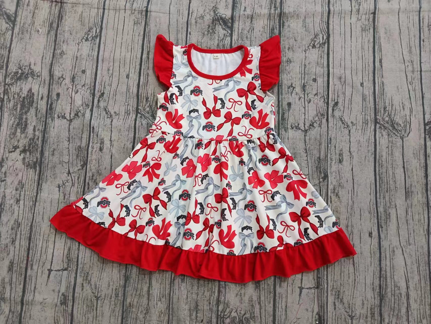 (Custom Design Preorder MOQ 5) Team's OHIO STATE Bows Print Girls Summer Knee Length Dress