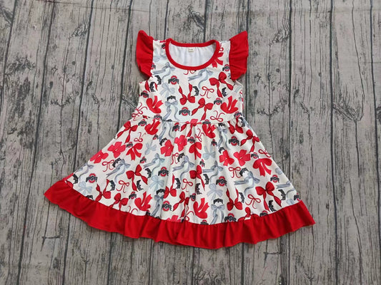 (Custom Design Preorder MOQ 5) Team's OHIO STATE Bows Print Girls Summer Knee Length Dress