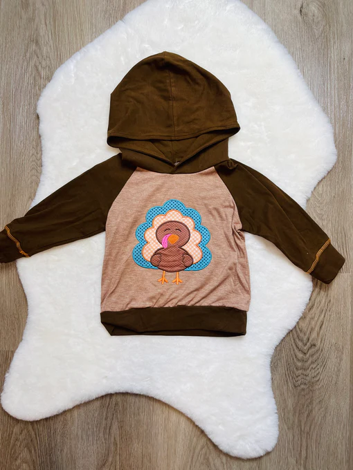 (Custom Design Preorder MOQ 5) Turkey Brown Print Boys Thanksgiving Hoodie Tops