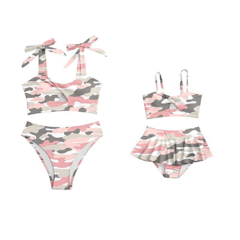 (Pre-order)S0289 Adult Pink Camo Print Woman 2 Pieces Swimsuits