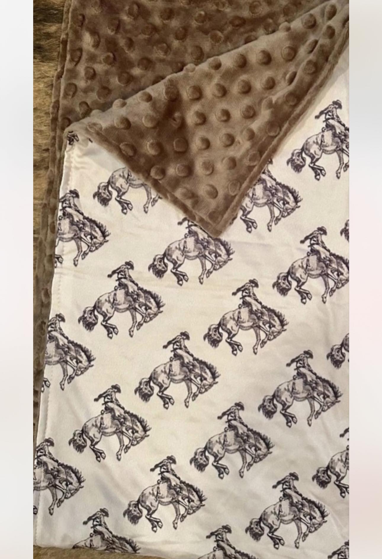 (Custom Design Preorder MOQ 5) Rodeo Brown Print Baby Western Minky Blanket