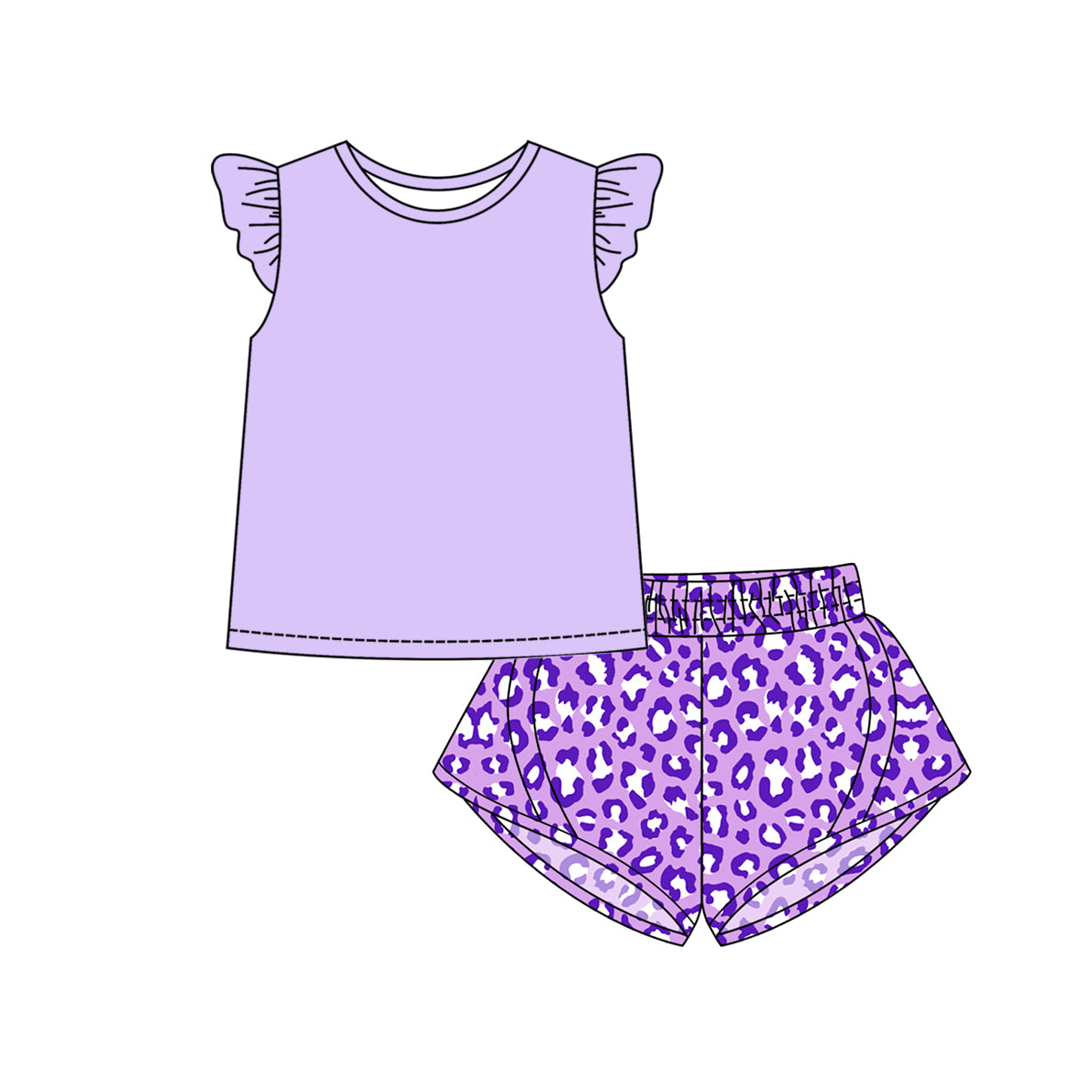 3.7(Custom Design Preorder MOQ 5 Each Design) Purple Top Leopard Shorts Skirts Girls Summer Matching Clothes Sisters Wear