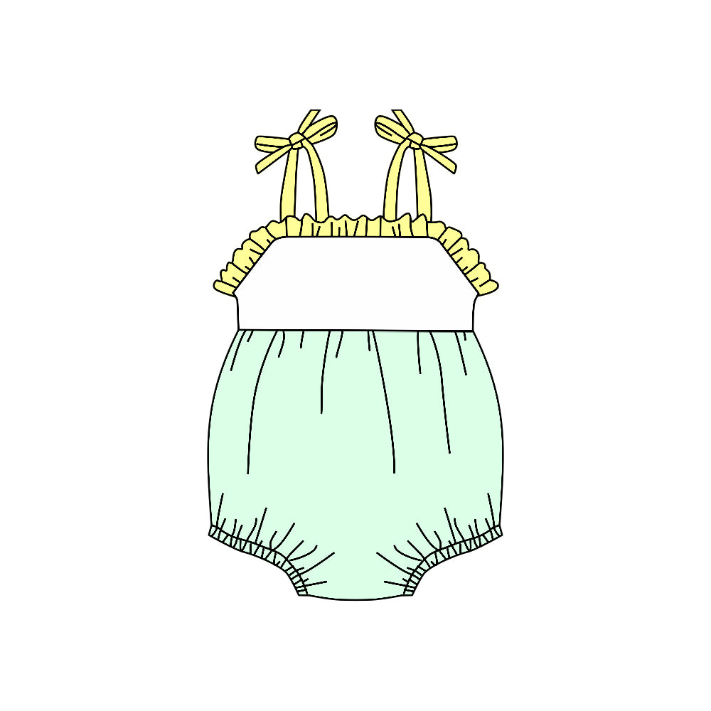 (Custom Design Preorder MOQ 5) Green Color Baby Girls Summer Strap Romper