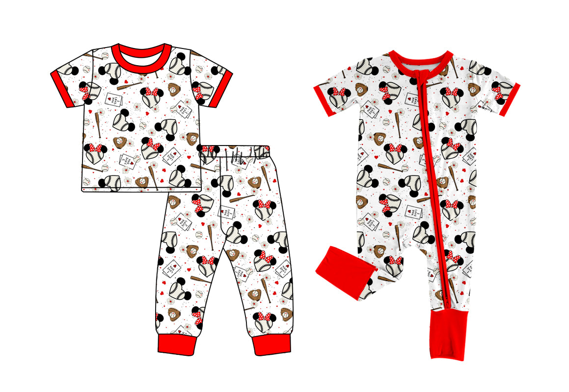 11.29(Custom Design Preorder MOQ 5 Each Design) Cartoon Mouse Baseball Print Girls Pajamas Matching Clothes Sisters Wear