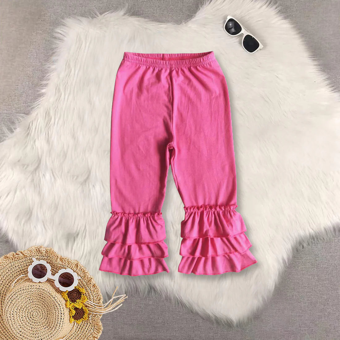 Ruffles Solid Color Girls Cotton Pants Sisters Wear