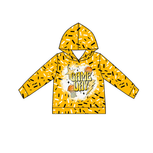 (Custom Design Preorder MOQ 5) Basketball Sprinkles Game Day Yellow Print Boys Long Sleeve Hoodie Top
