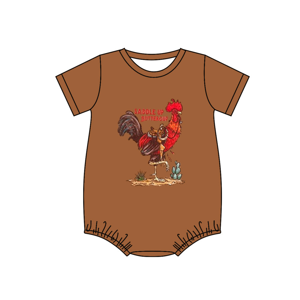 (Custom Design Preorder MOQ 5) Chicken Cowboy Print Baby Boys Summer Romper