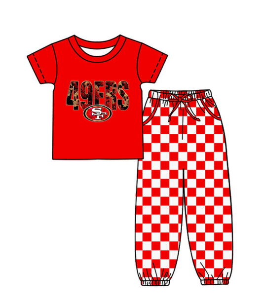 (Custom Design Preorder MOQ 5) Team's 49ERS Top Plaid Joggers Kids Clothes Set