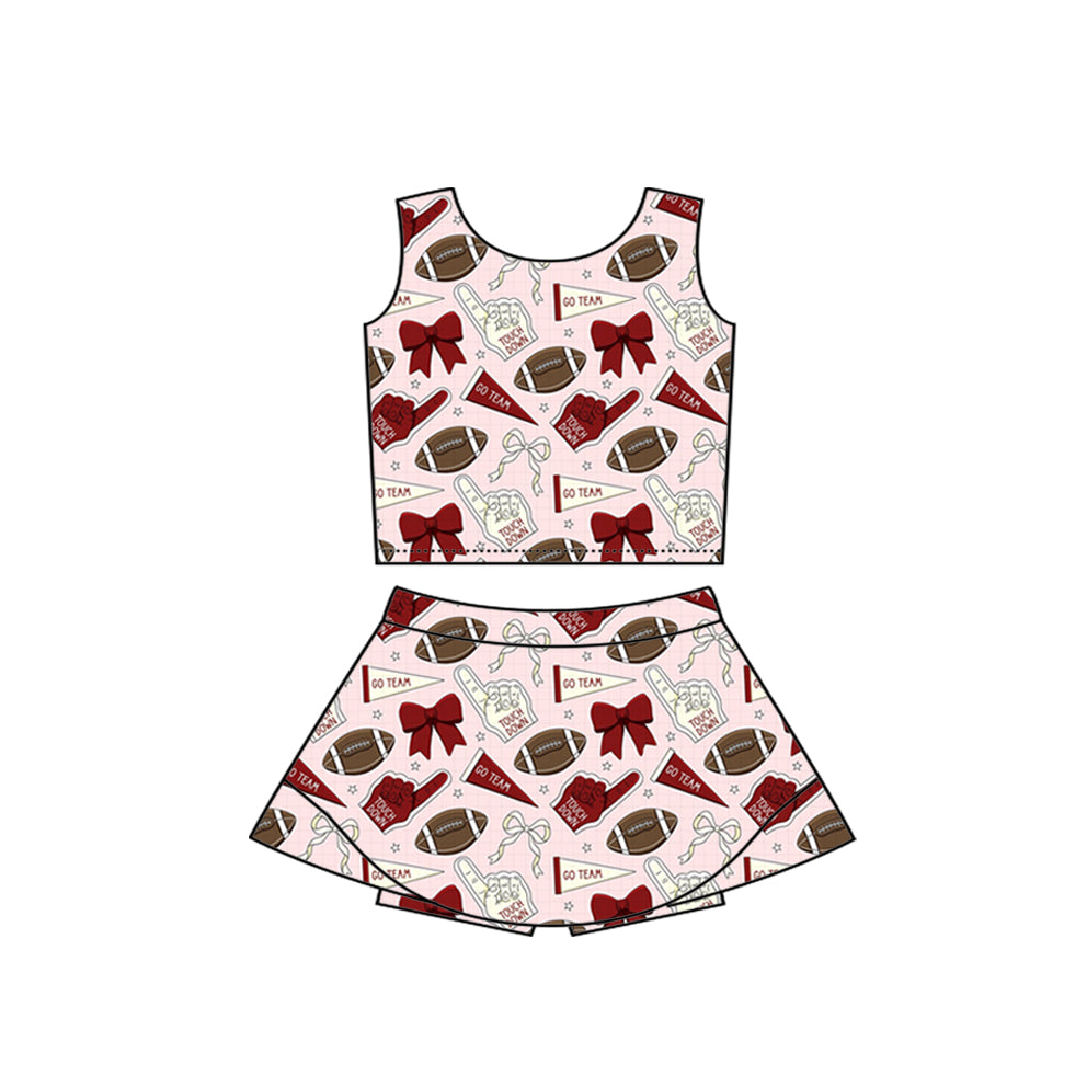 (Custom Design Preorder MOQ 5) Team's Cheer Bows Print Shorts Skirts Girls Summer Yoga Clothes Set