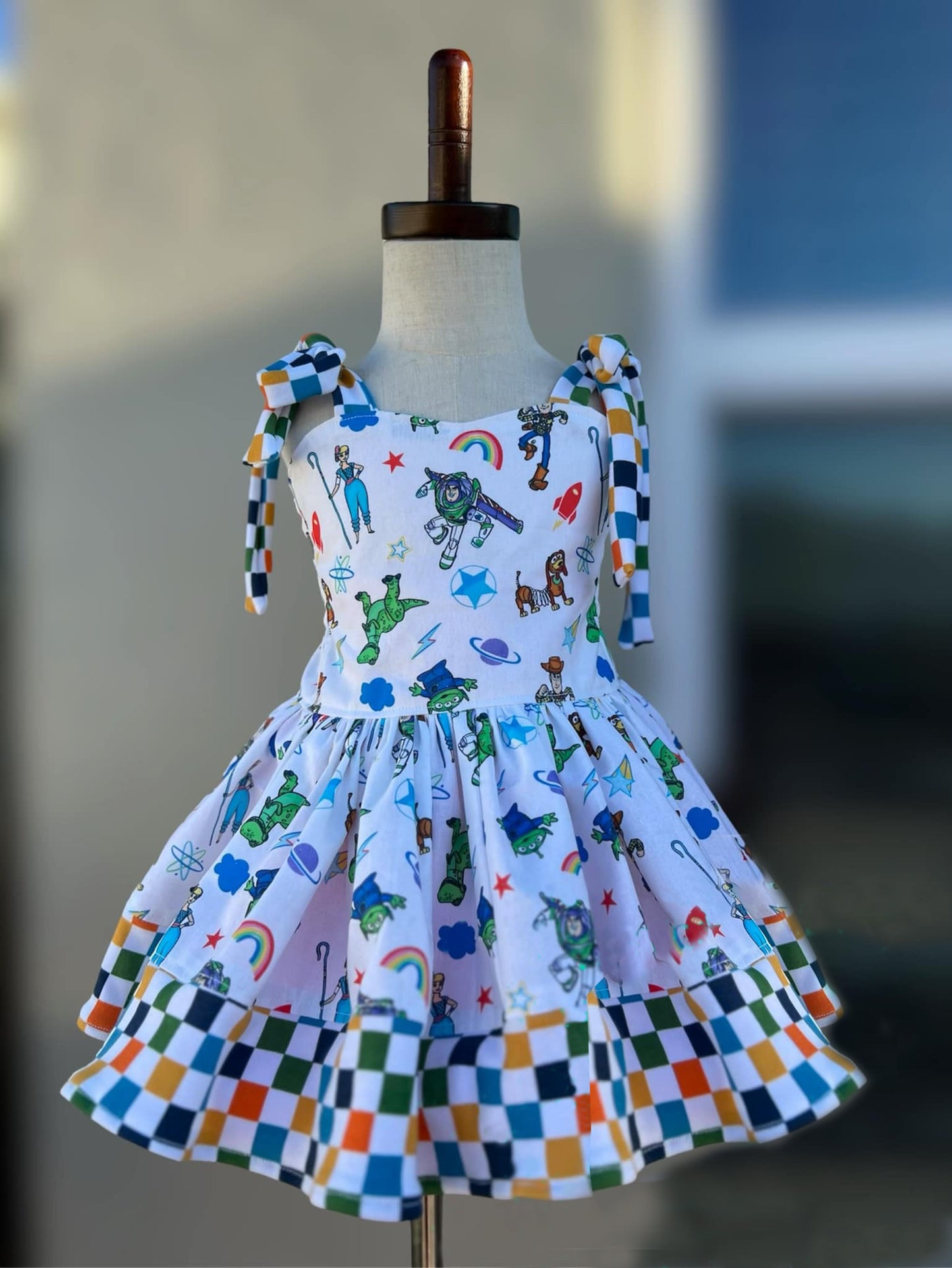 (Custom Design Preorder MOQ 5) Cartoon Toys Print Girls Knee Length Summer Dress
