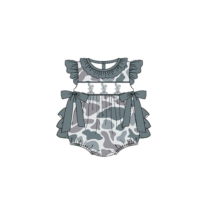 1.8(Custom Design Preorder MOQ 5 Each Design) Grey Camo Bunny Print Kids Easter Matching Clothes Sibling Wear