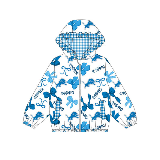 (Custom Design Preorder MOQ 5) Team's LIONS Bows Print Pockets Girls Long Sleeve Zipper Jackets Top
