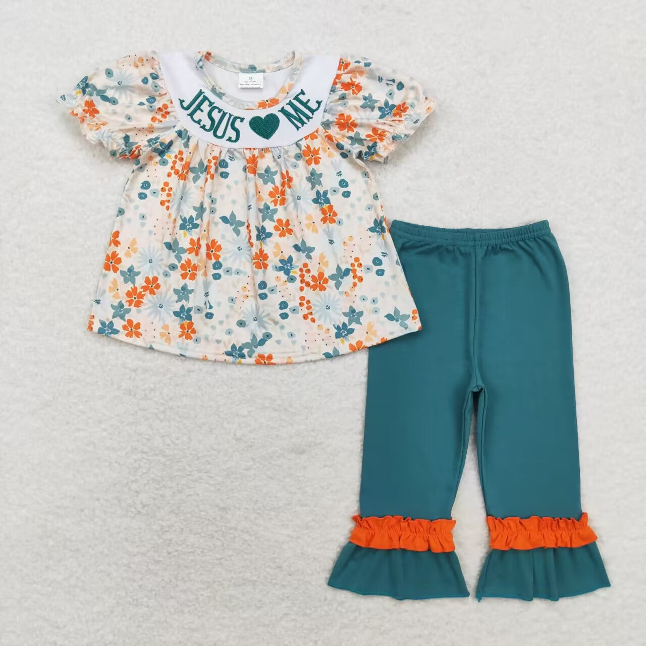 Jesus Love Me Embroidery Flowers Print Sisters Matching Clothes