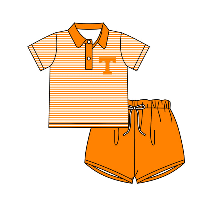 (Custom Design Preorder MOQ 5) Team's Orange T Print Boys Summer Clothes Set