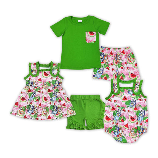 Watermelon Cartoon Dog Print Sibling Summer Matching Clothes