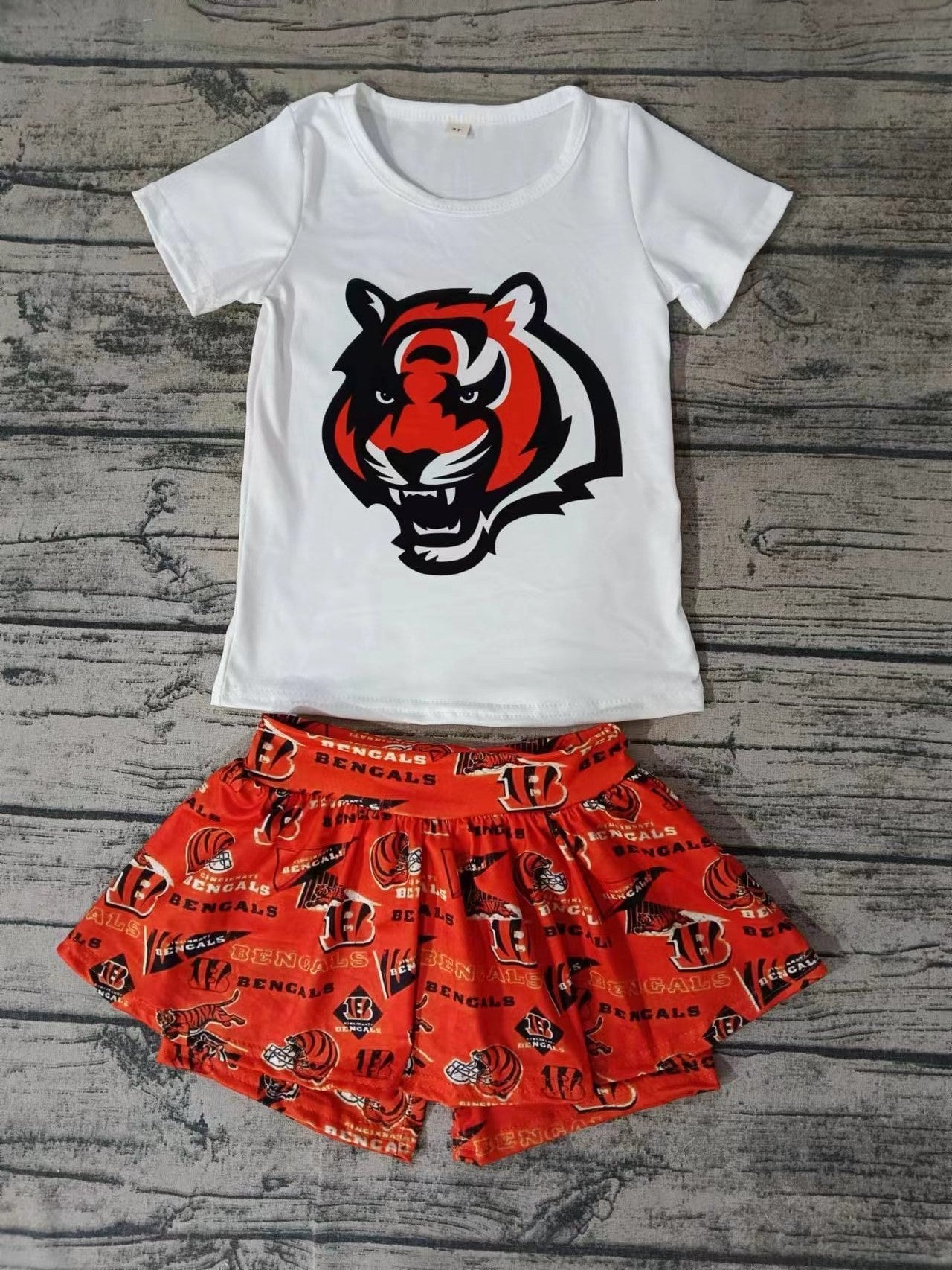 (Custom Design Preorder MOQ 5) Team's Tiger Print Girls Skirts Clothes Set