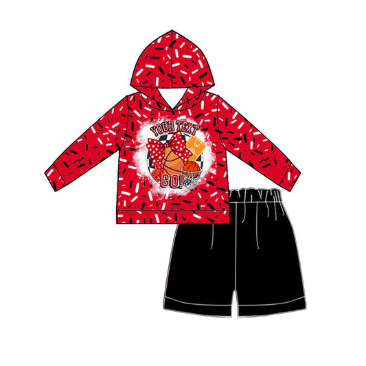 (Custom Design Preorder MOQ 5) Team Basketball Hoodie Sprinkles Top Black Shorts Girls Clothes Set