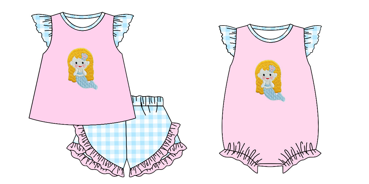 12.4 (Custom Design Preorder MOQ 5 Each Design) Mermaid Pink Print Girls Summer Matching Clothes Sisters Wear