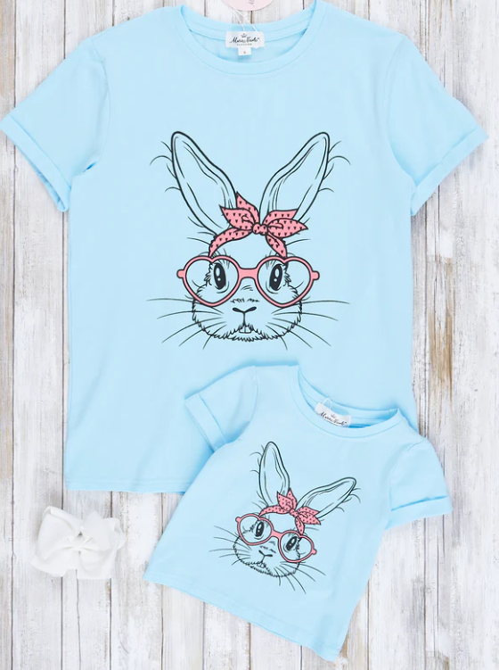 (Custom Design Preorder MOQ 5) Bunny Blue Print Adult Easter Tee Shirts Top