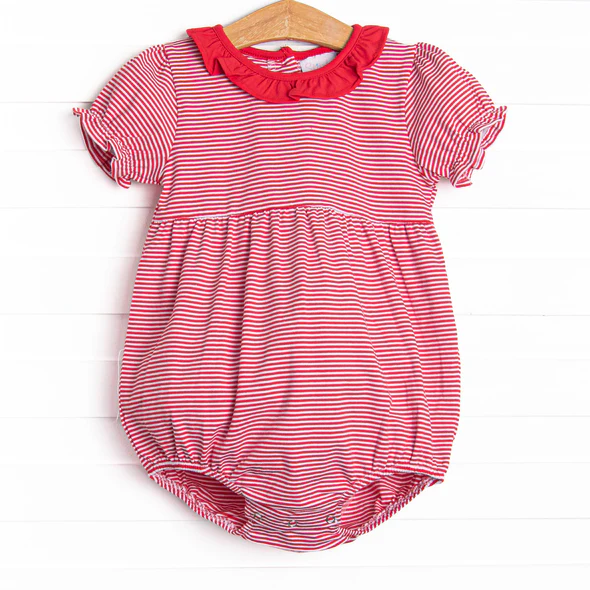 (Custom Design Preorder MOQ 5) Red Stripes Print Baby Girls Summer Romper