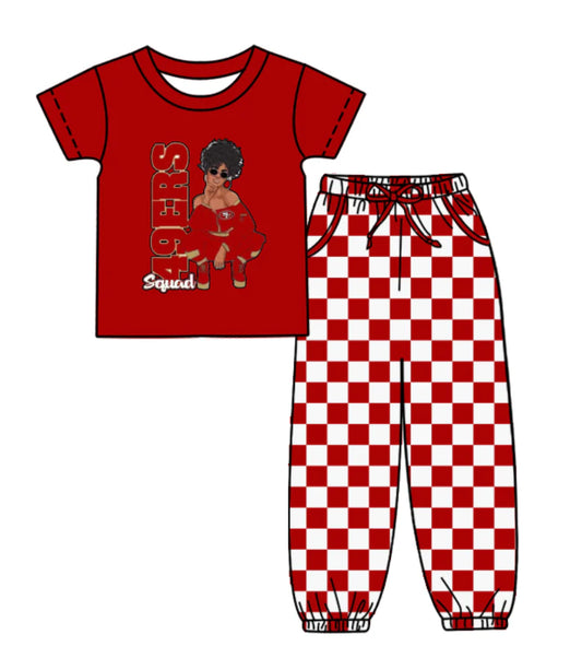 (Custom Design Preorder MOQ 5) Team's 49ERS Top Plaid Joggers Kids Clothes Set