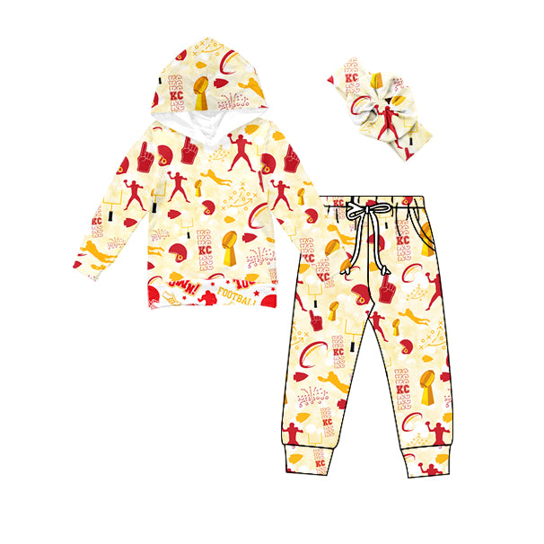 (Custom Design Preorder MOQ 5) Team's KC Yellow Print Kids Hoodie Clothes Set