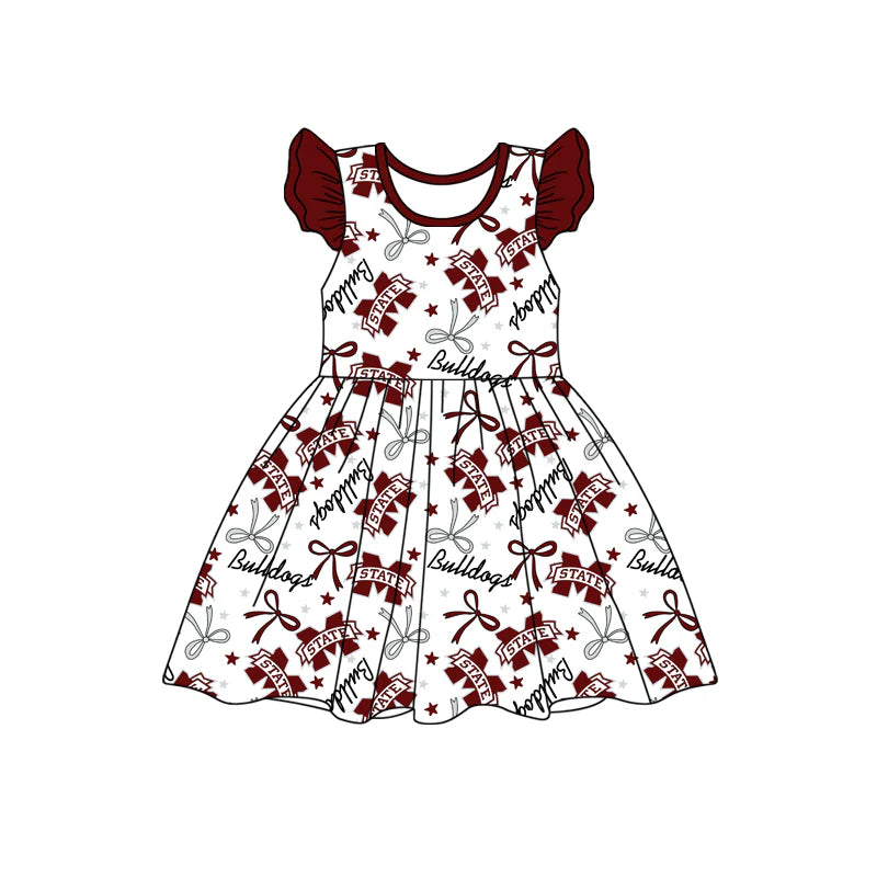 (Custom Design Preorder MOQ 5) Team's Bulldogs STATE Print Girls Knee Length Dress