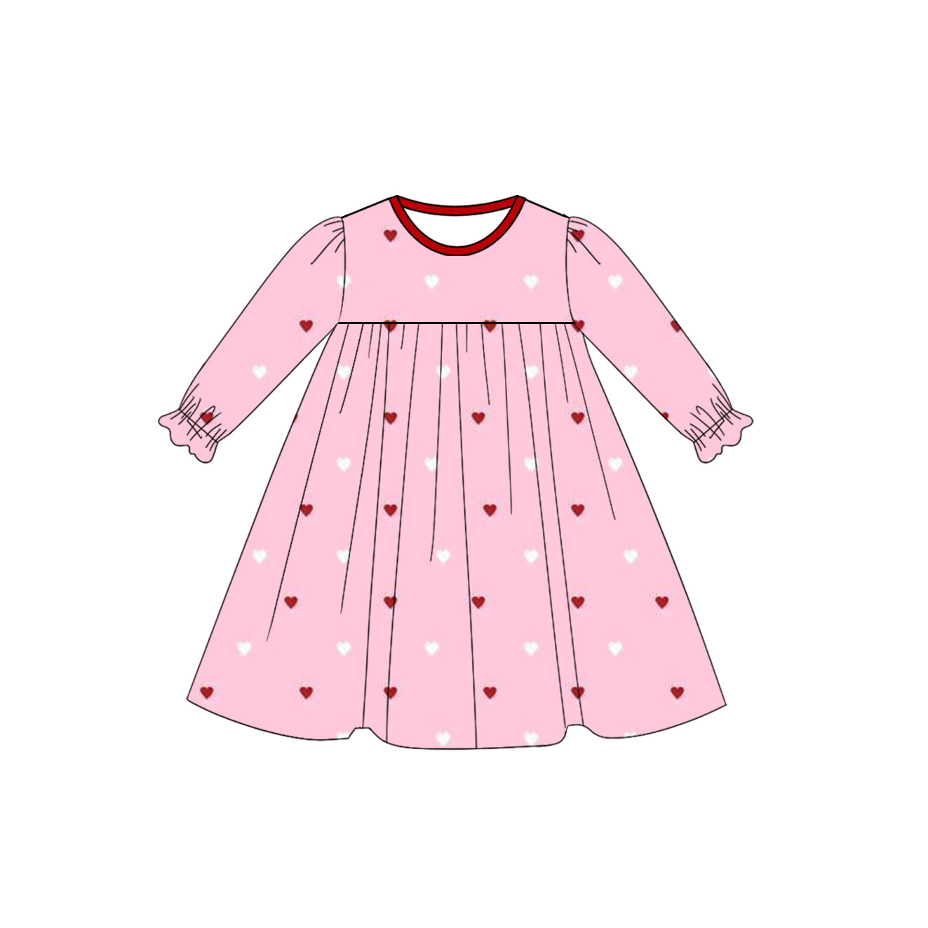 (Pre-order)GLD1352 Heart Pink Print Girls Valentine's Day Knee Length Dress