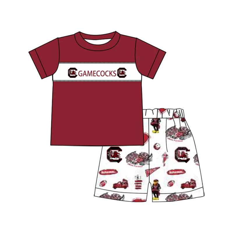 (Custom Design Preorder MOQ 5) Team's GAMECOCKS Print Boys Summer Clothes Set