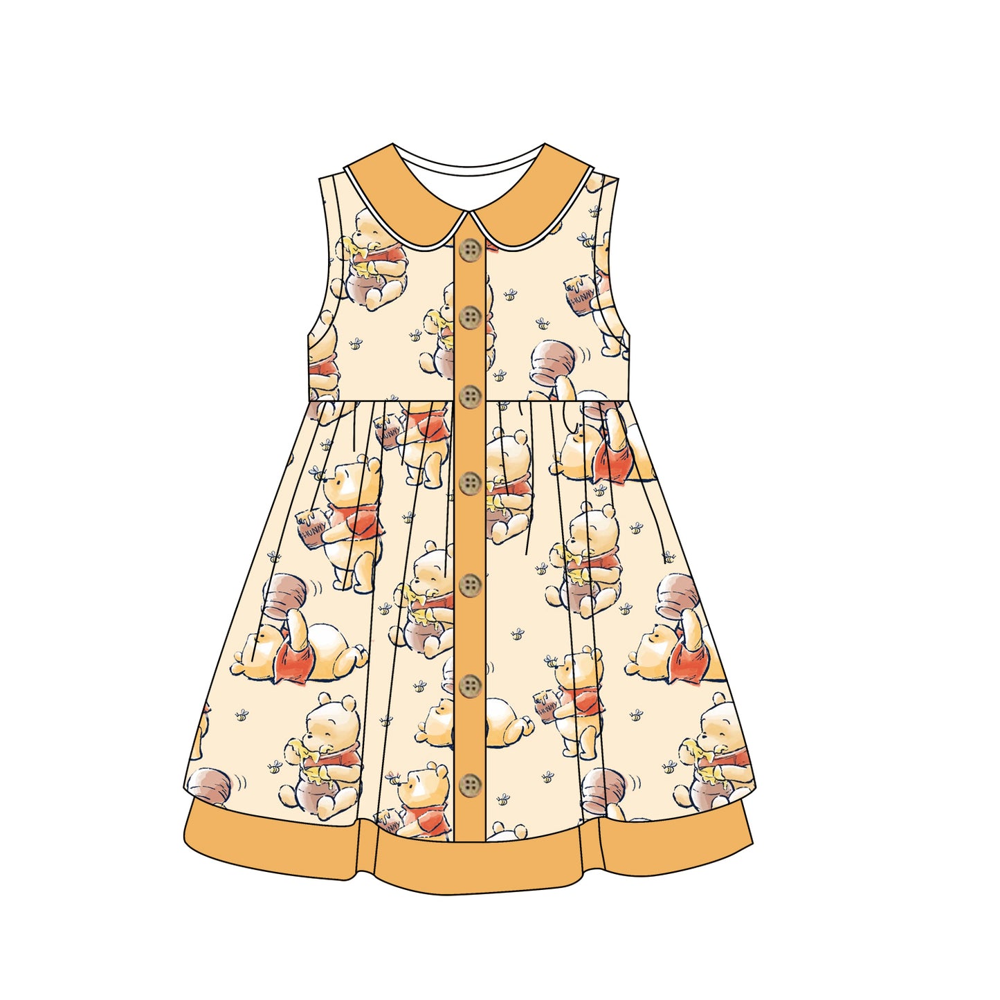 (Custom Design Preorder MOQ 5) Cartoon Bear Print Girls Summer Dress