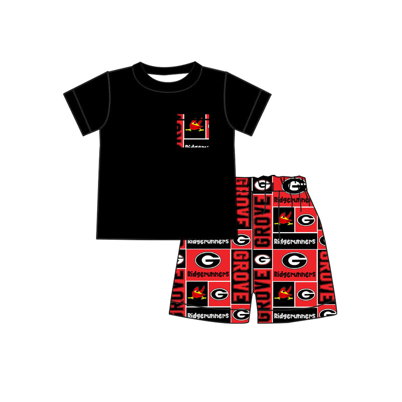 (Custom Design Preorder MOQ 5) Black Pocket Top Team's GROVE Shorts Boys Summer Clothes Set