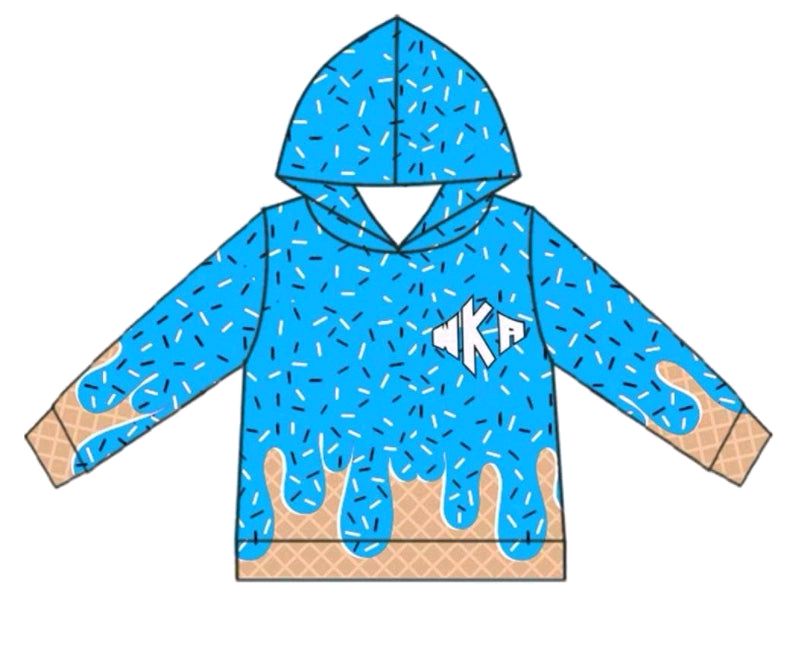 (Custom Design Preorder MOQ 5 Each Item)Team's K Blue Sprinkles Print Hoodie Top Mom and Me Matching Clothes