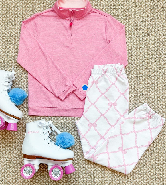 (Custom Design Preorder MOQ 5) Pink Zipper Top Bows Pants Girls Clothes Set