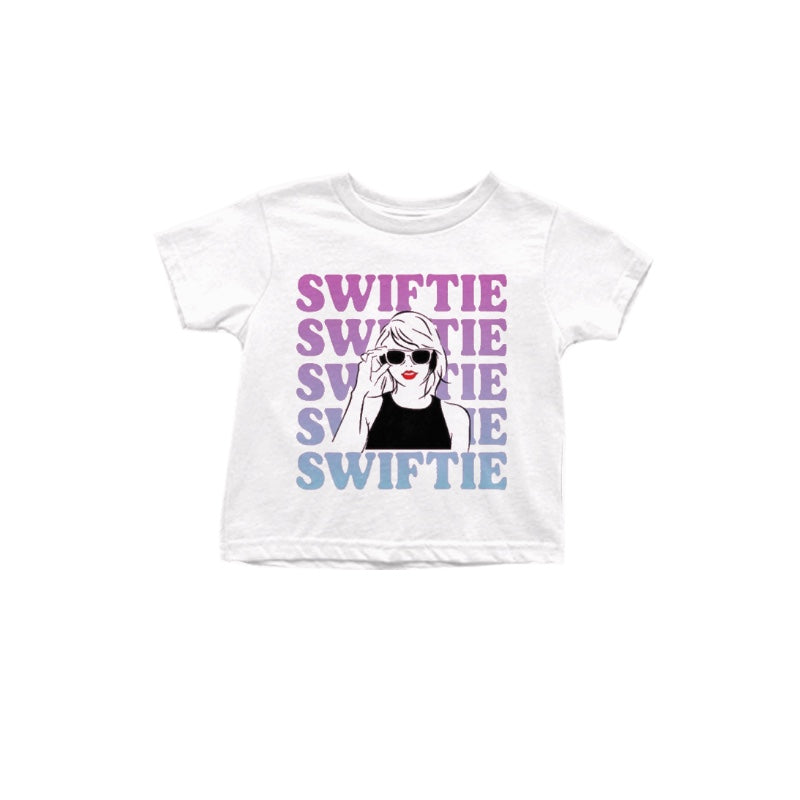 (Custom Design Preorder MOQ 5) White Singer Swiftie Print Girls Summer Tee Shirts Top