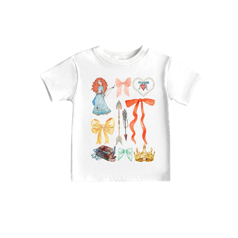 (Custom Design Preorder MOQ 5)NO.11 Cartoon Princess Bows Print Girls Summer Tee Shirts Top
